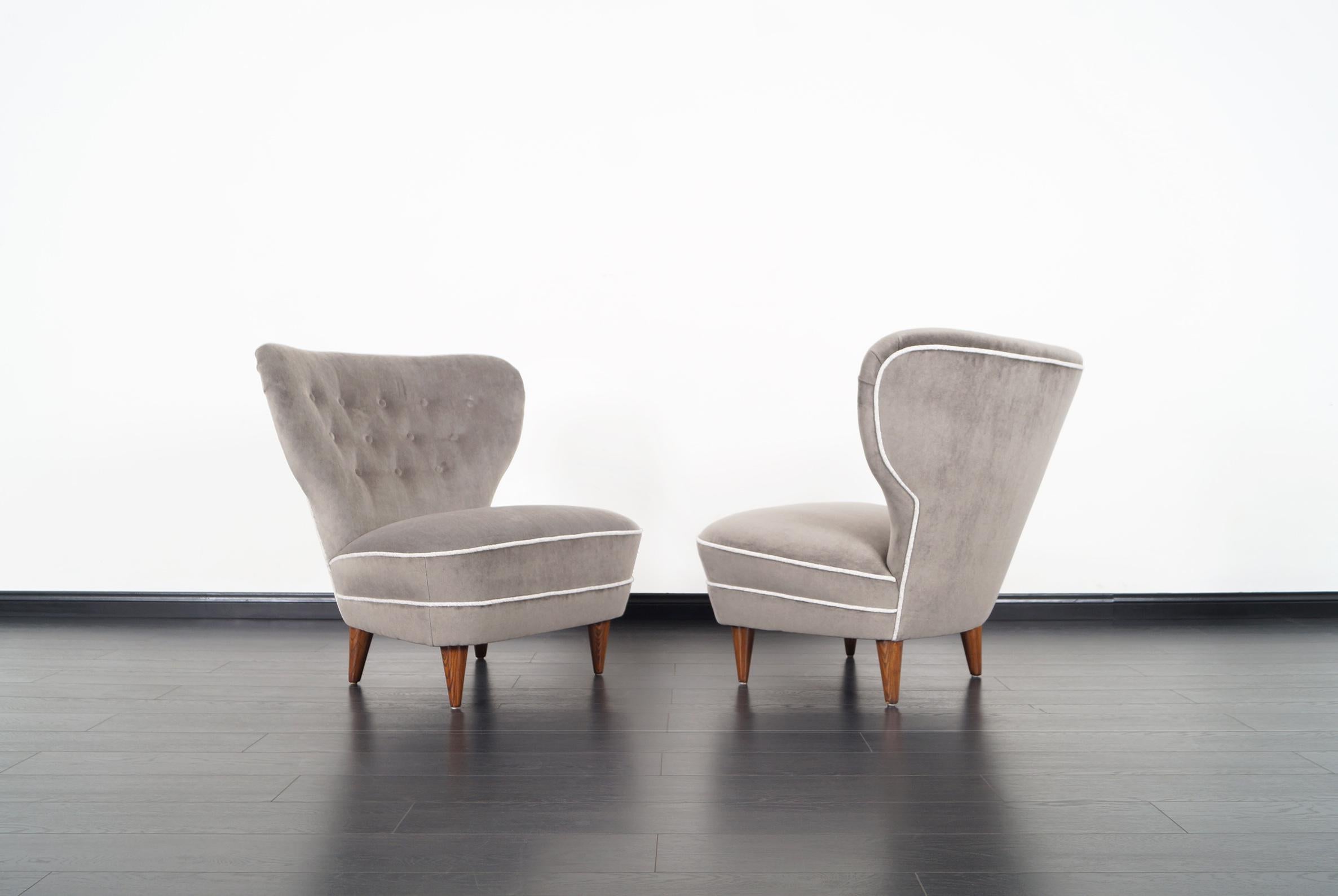 Mid-Century Modern Vintage Tufted Wingback Lounge Chairs