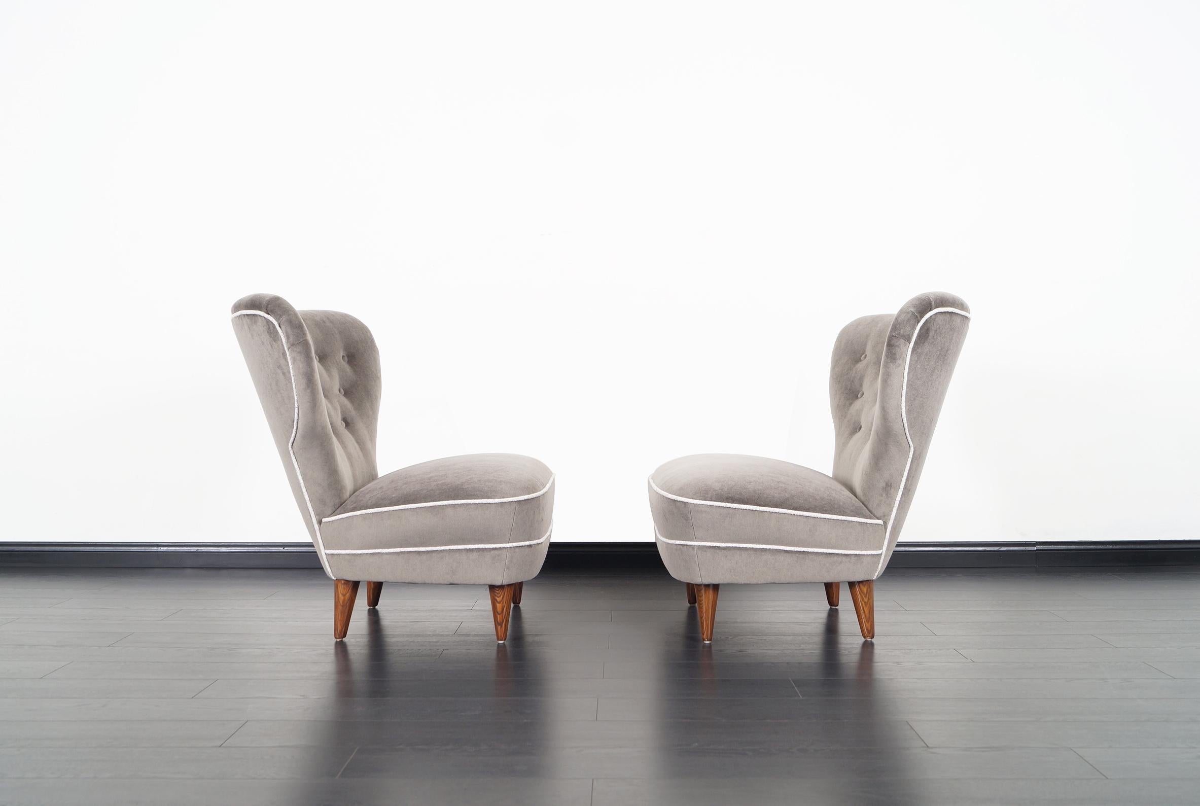 American Vintage Tufted Wingback Lounge Chairs