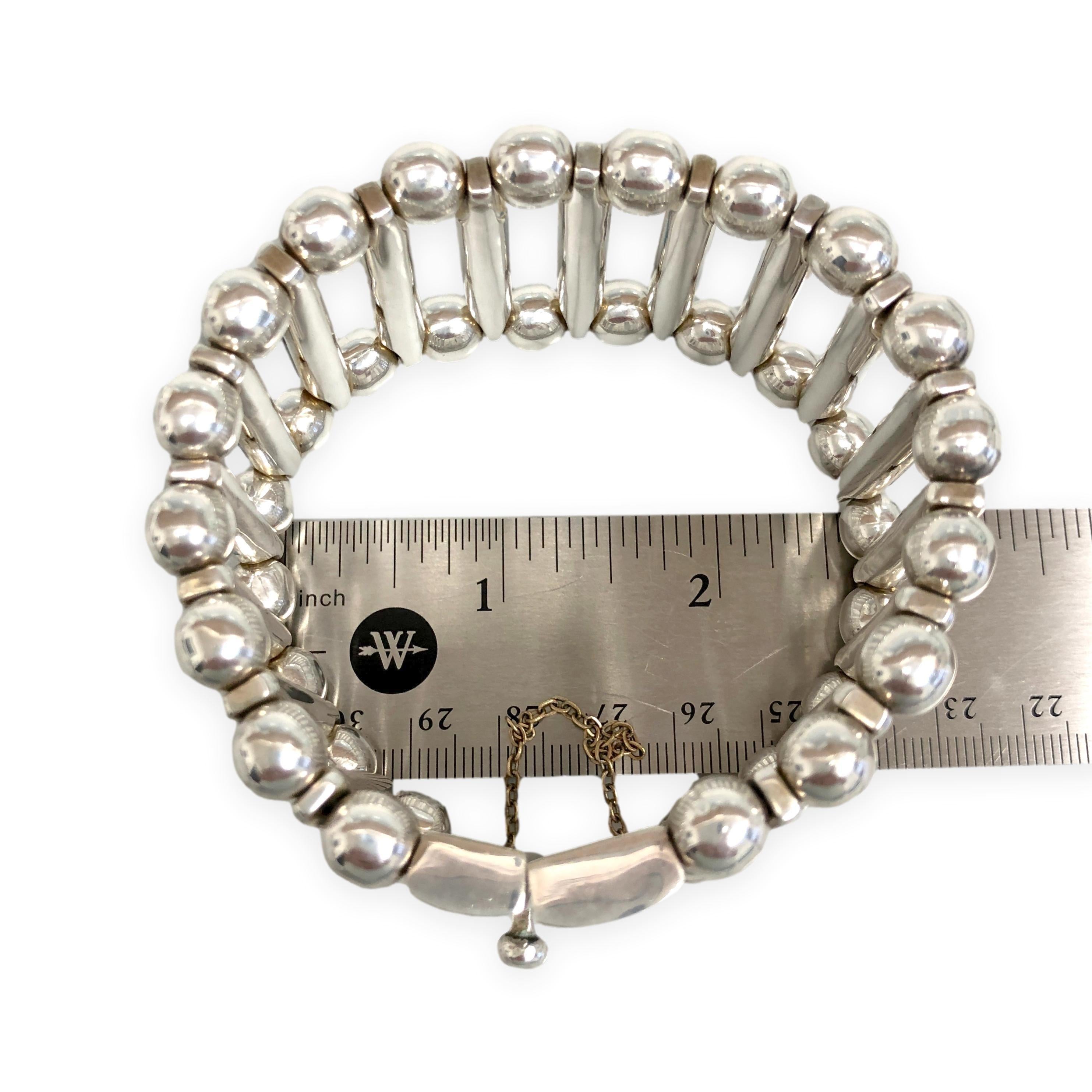Vintage TUKA Mexican Modernist  Bracelet en argent incrusté de pierres précieuses, années 1970, 7,5