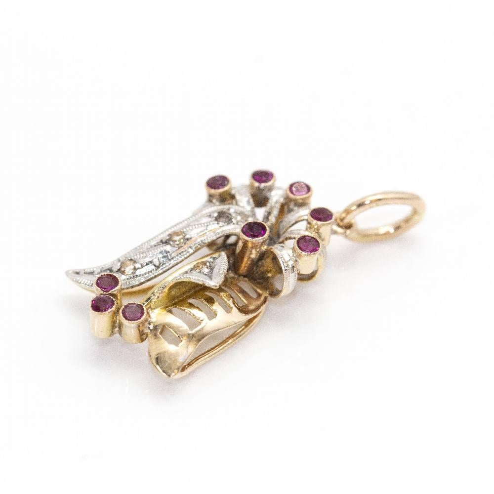Women's Vintage TULIPA Pendant with Diamonds and Rubies For Sale