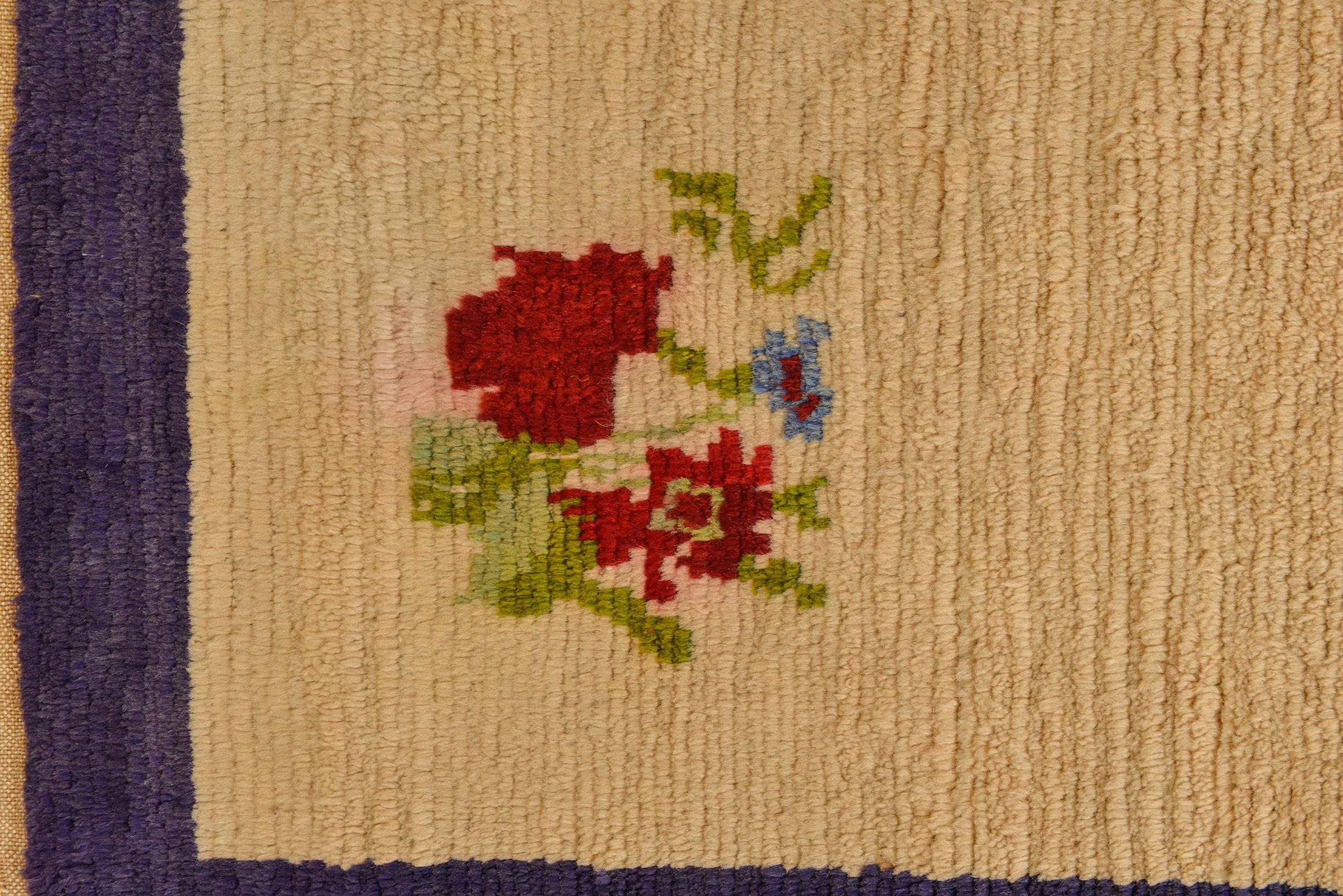 20th Century Vintage TULU Carpet with Bunches of Flowers