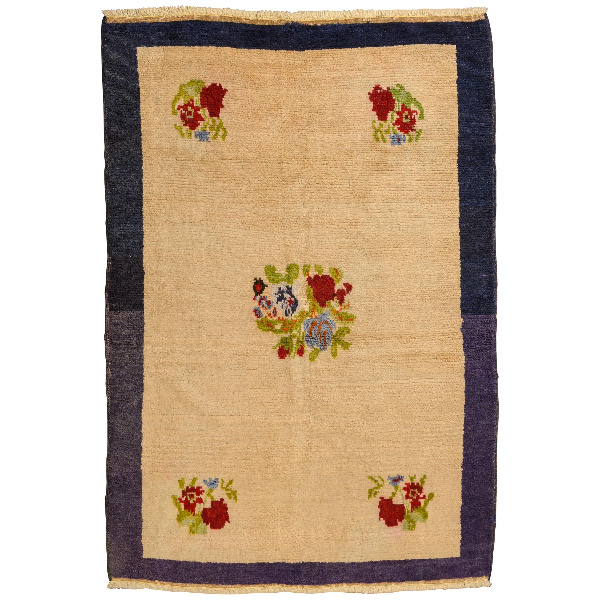 Vintage TULU Carpet with Bunches of Flowers
