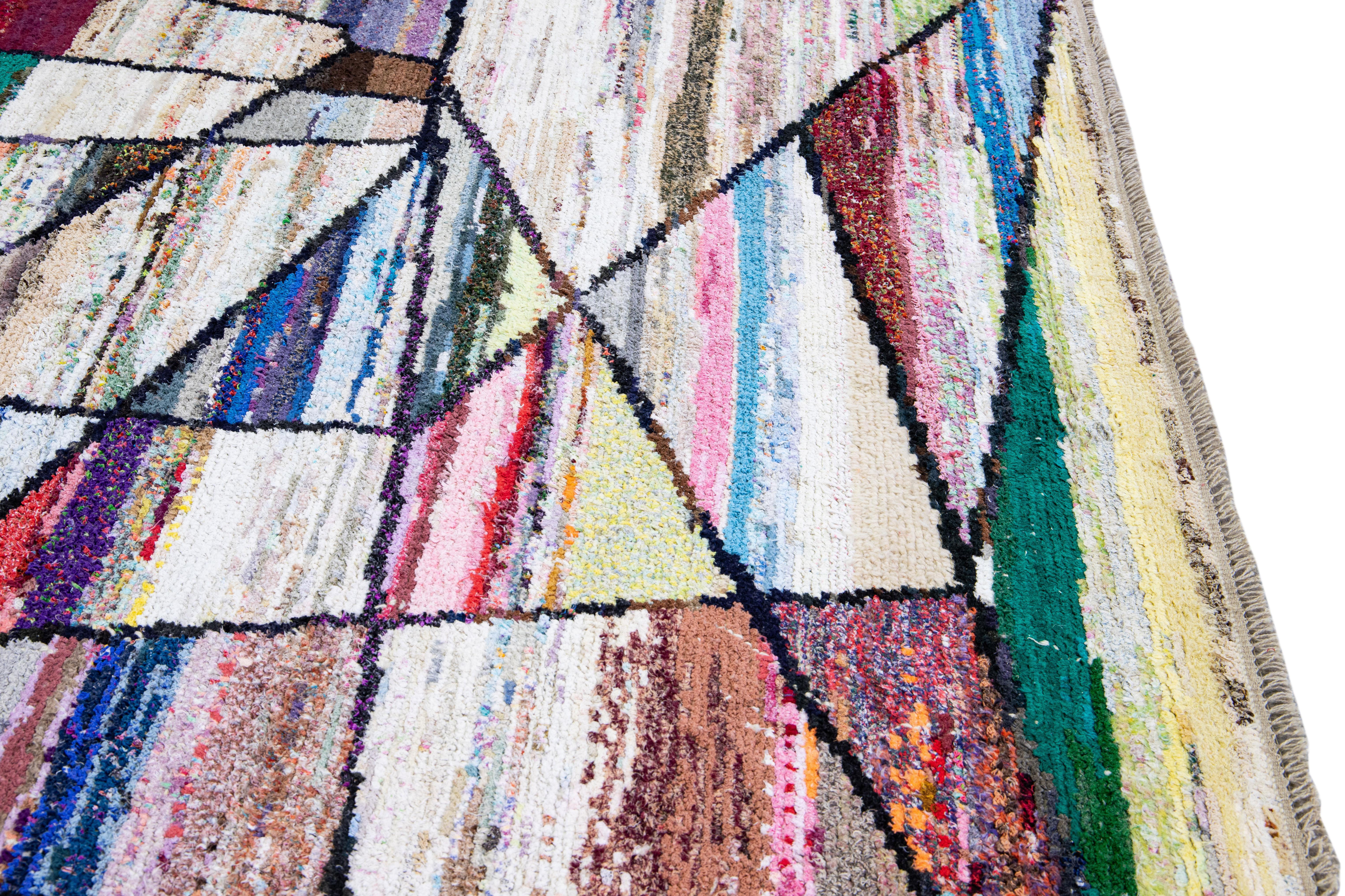 Vintage Tulu Handmade Multicolor Geometric Abstract Wool Rug For Sale 3
