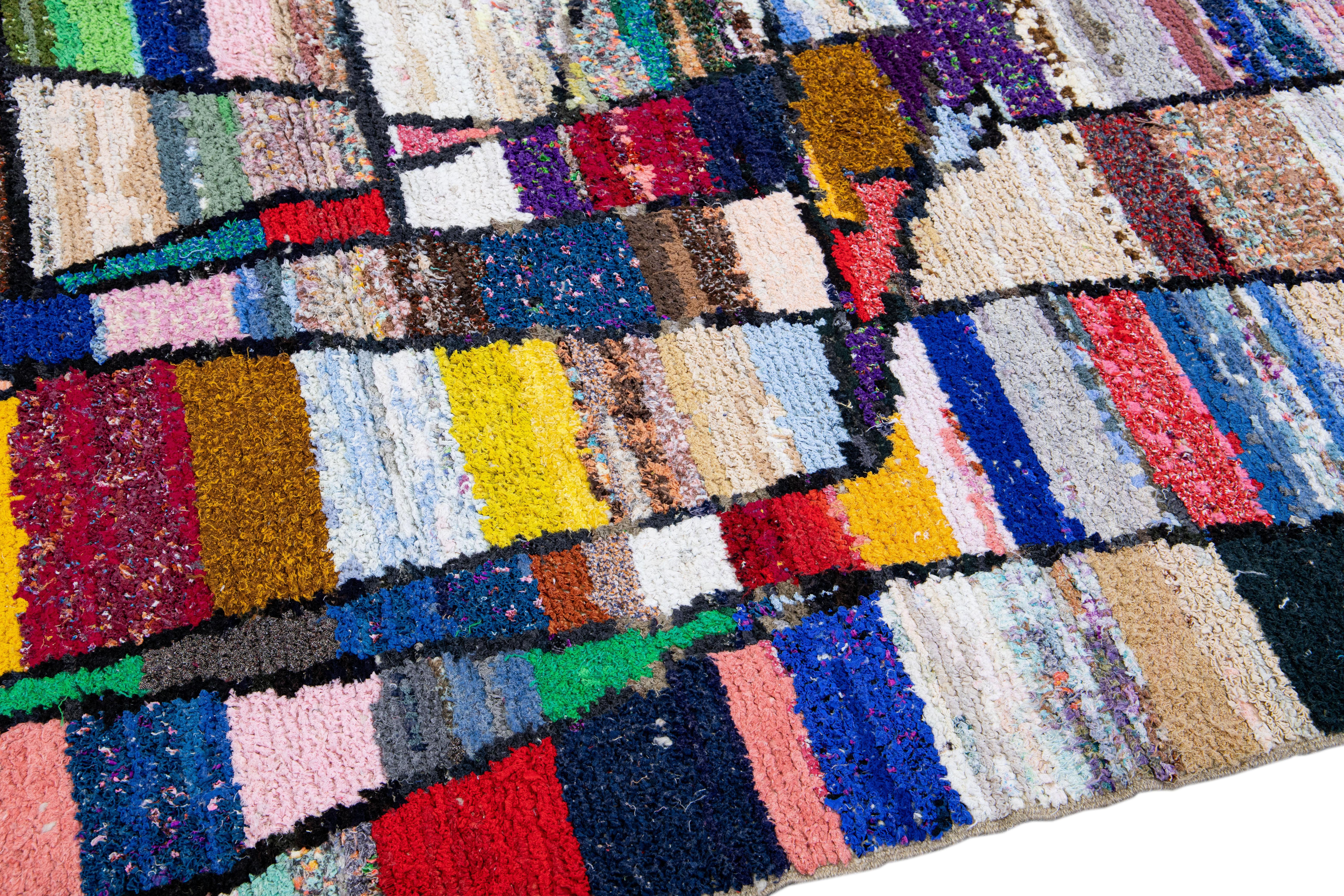 Vintage Tulu Handmade Multicolor Geometric Abstract Wool Rug For Sale 1