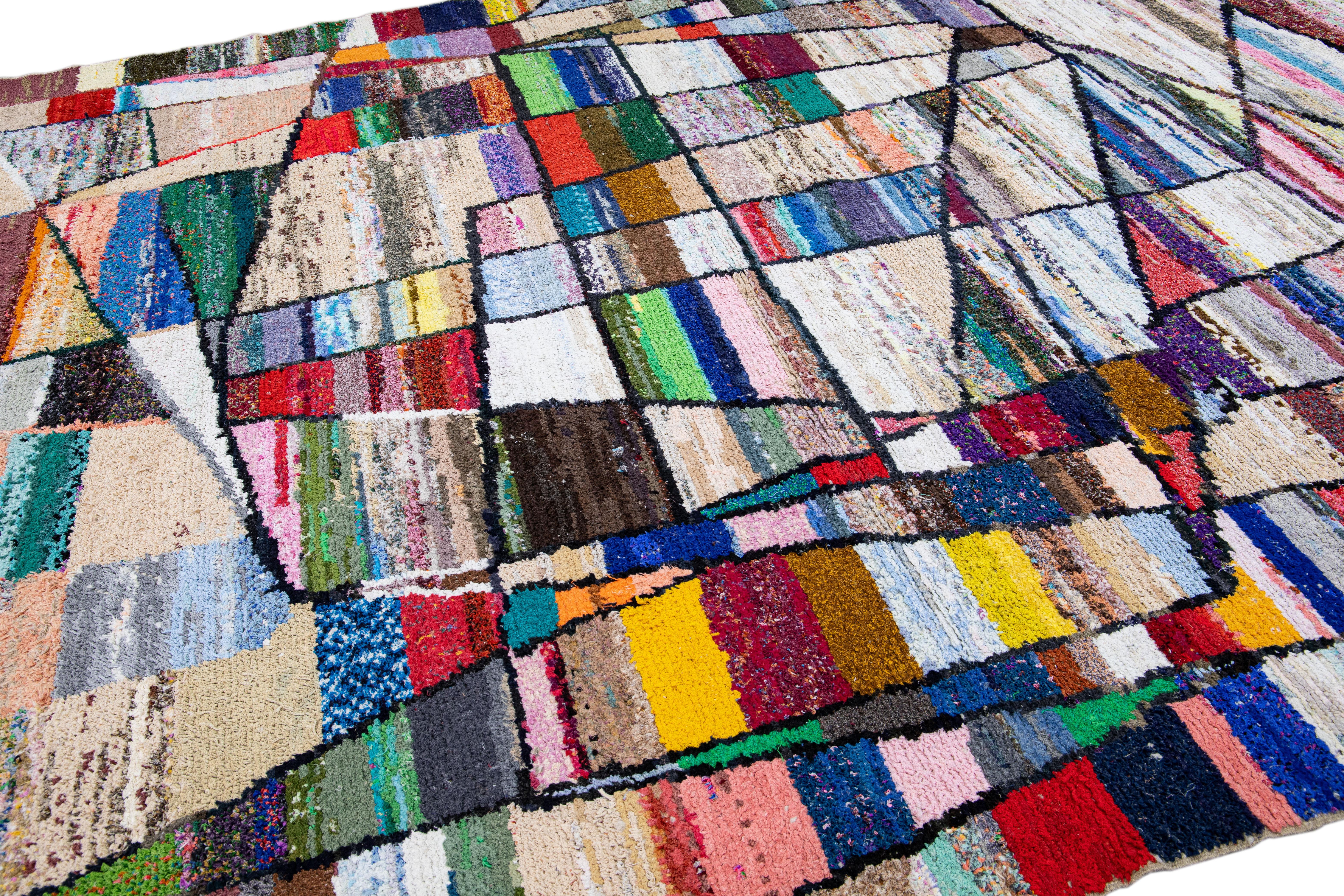 Vintage Tulu Handmade Multicolor Geometric Abstract Wool Rug For Sale 2