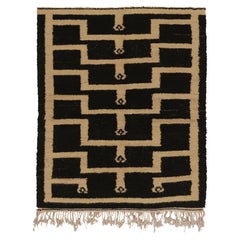 Vintage Tulu High-Low-Teppich in Schwarz und Beige Geometrische Muster - Rug & Kilim
