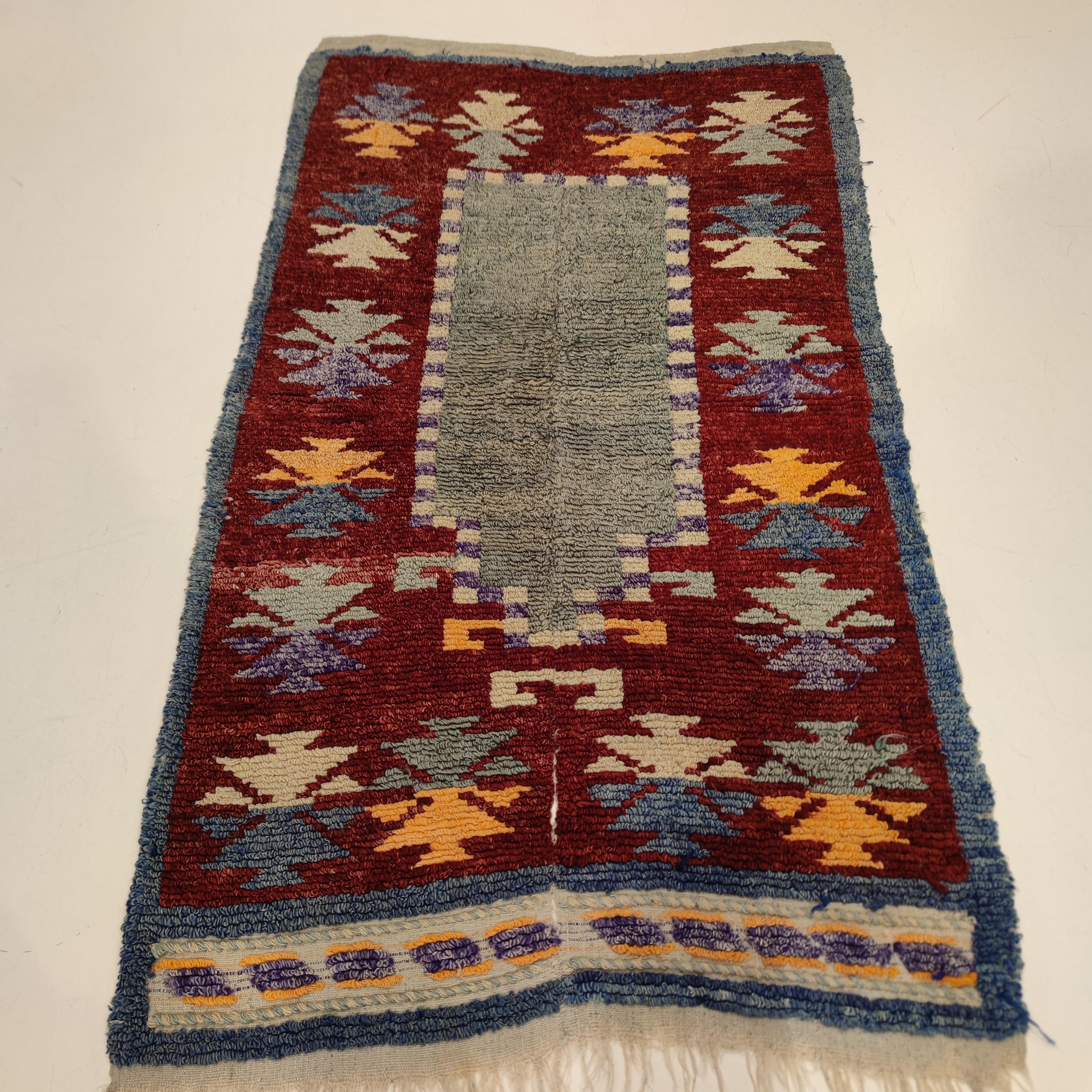 Turkish Vintage Tulu Prayer Rug with Light Blue Niche For Sale