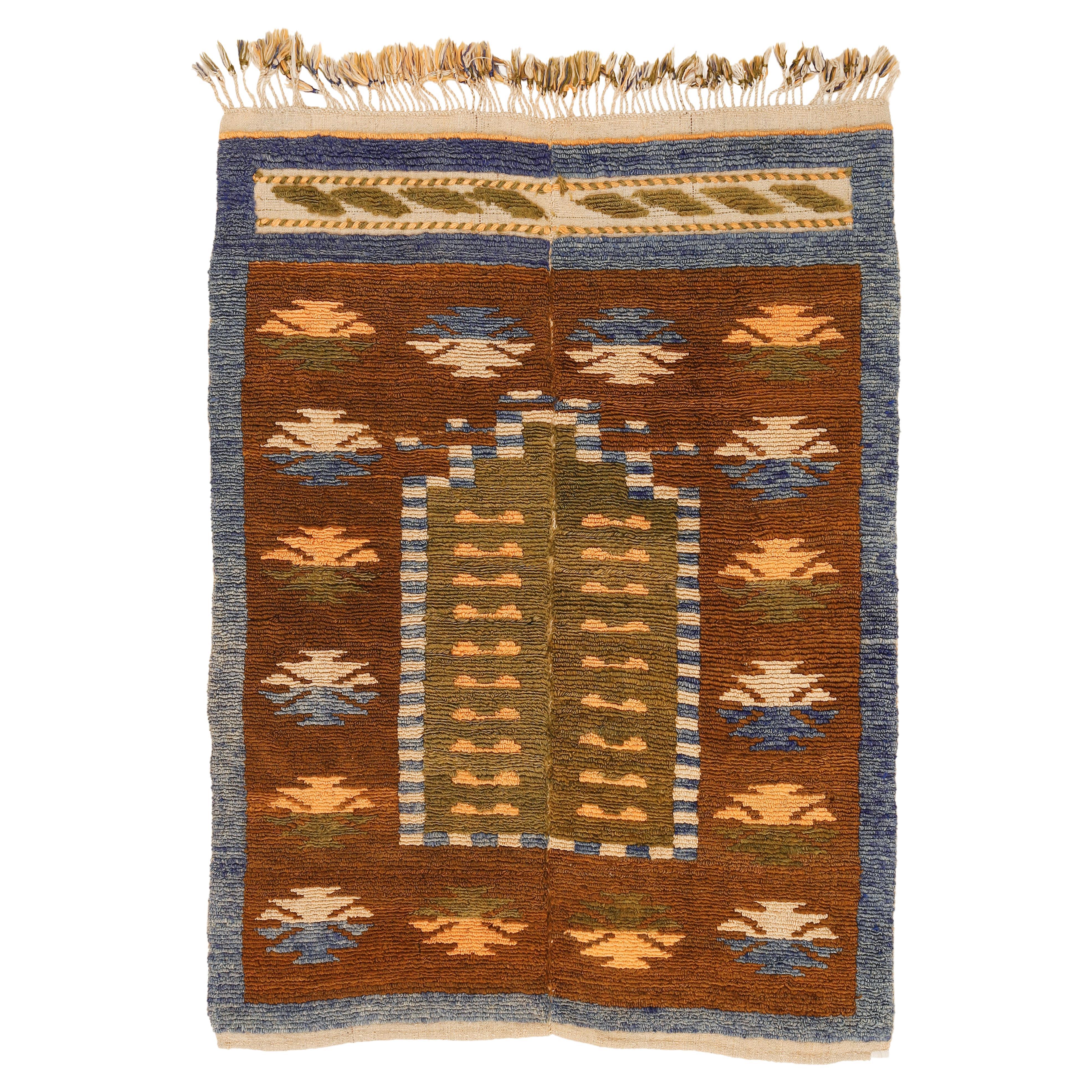 Vintage Tulu Prayer Rug with Moss Green Niche For Sale