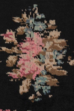 Vintage Tulu Rug, Black with Bessarabian-Inspired Floral Medallion - Rug & Kilim