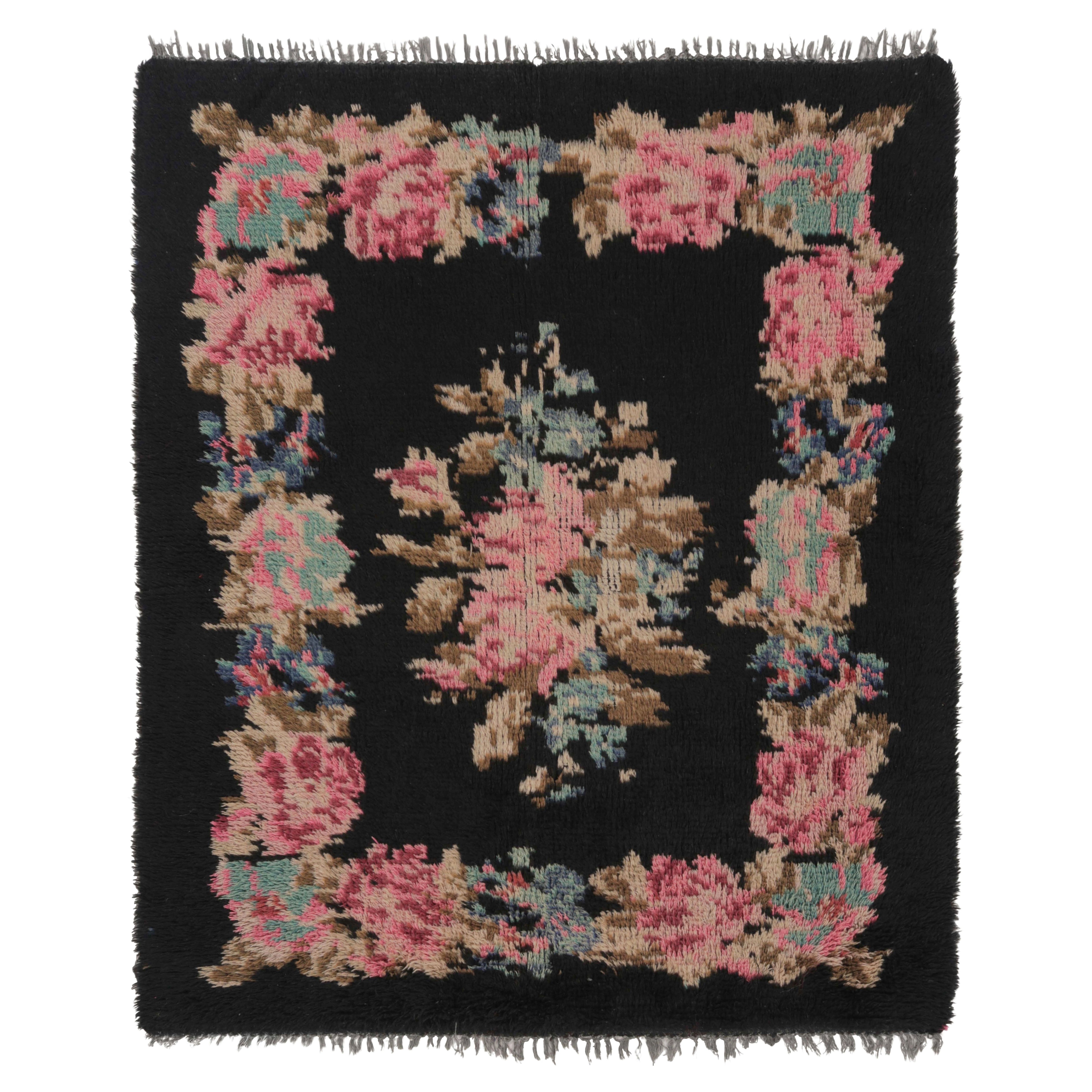 Tappeto Tulu vintage, nero con medaglione floreale di ispirazione bessarabica - Rug
Kilim