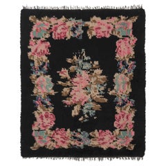Tappeto Tulu vintage, nero con medaglione floreale di ispirazione bessarabica - Rug
Kilim