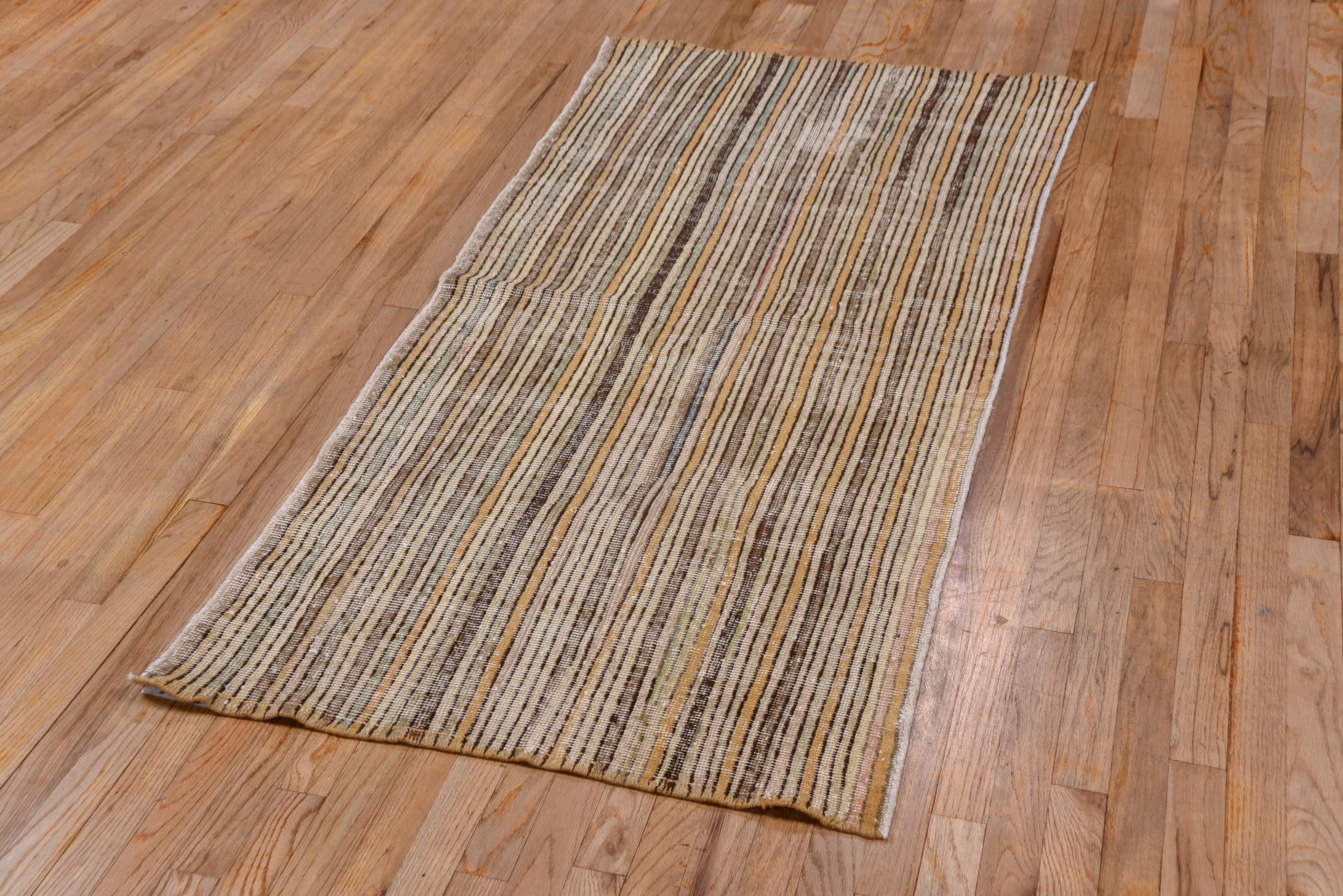 Vintage Tulu Rug – Earth-Toned Linear Stripe Pattern For Sale 1