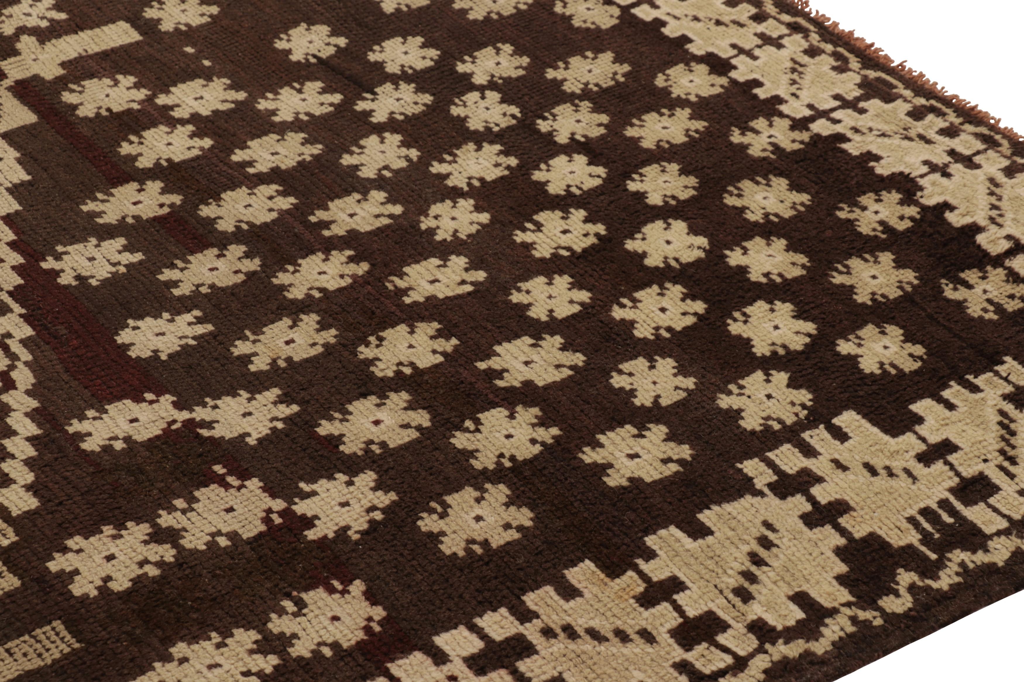 Alfombra Tulu Vintage Beige-Marrón con Medallón Geométrico - Rug & Kilim Turco en venta