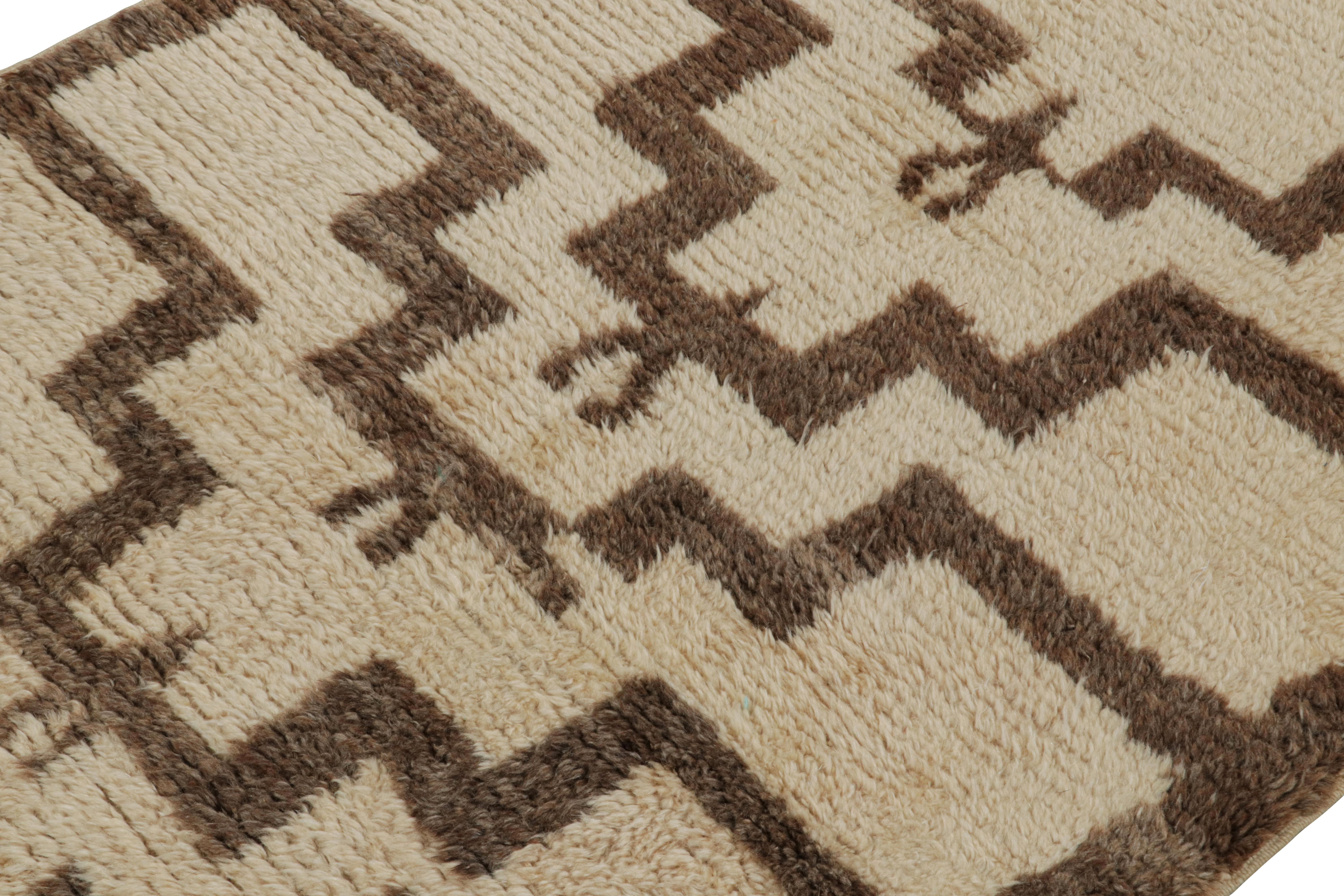 Hand-Knotted Vintage Tulu Rug in Beige, with Brown Geometric Patterns, from Rug & Kilim  For Sale