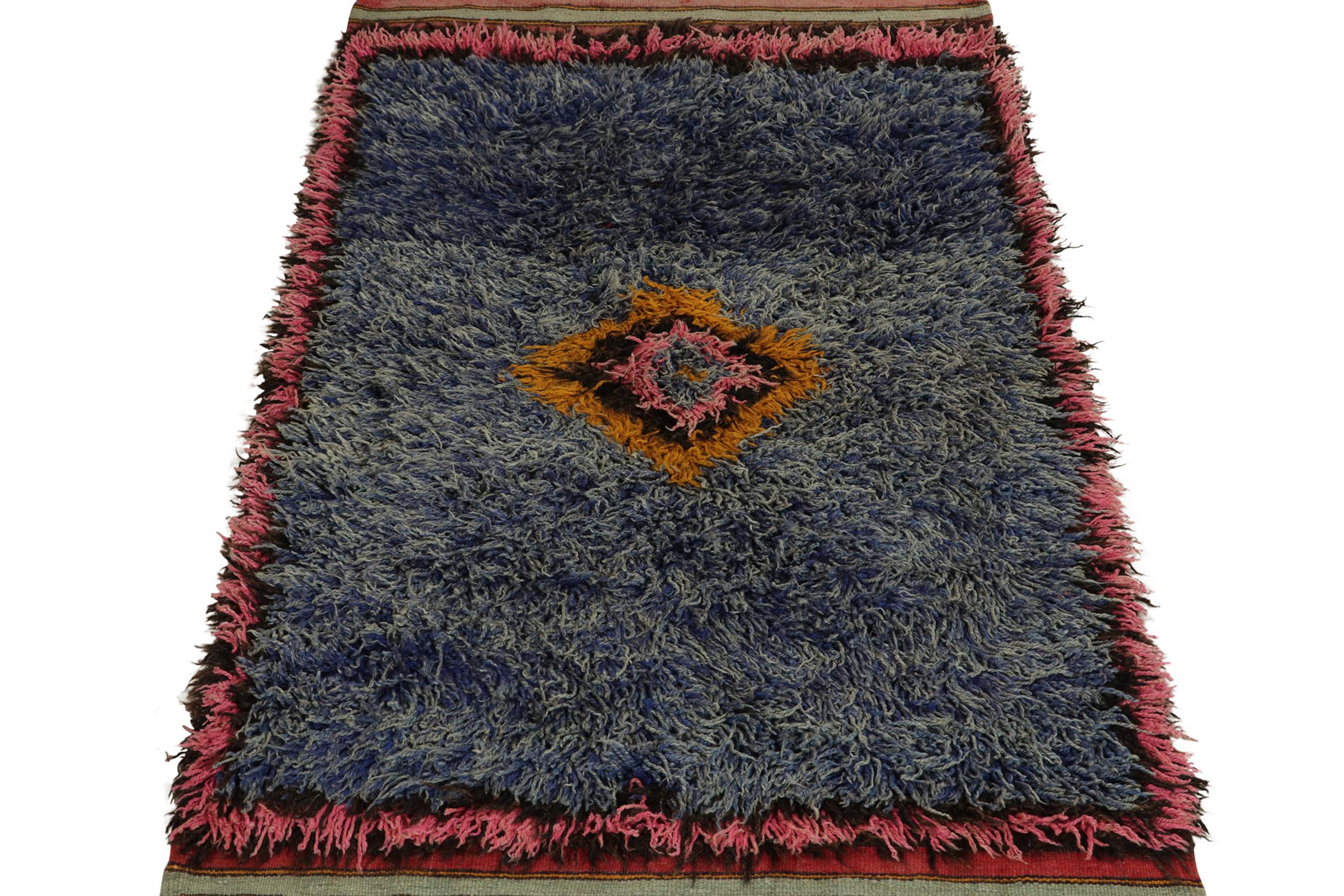 Turkish Vintage Tulu Rug in Blue with Colorful Medallion Pattern For Sale