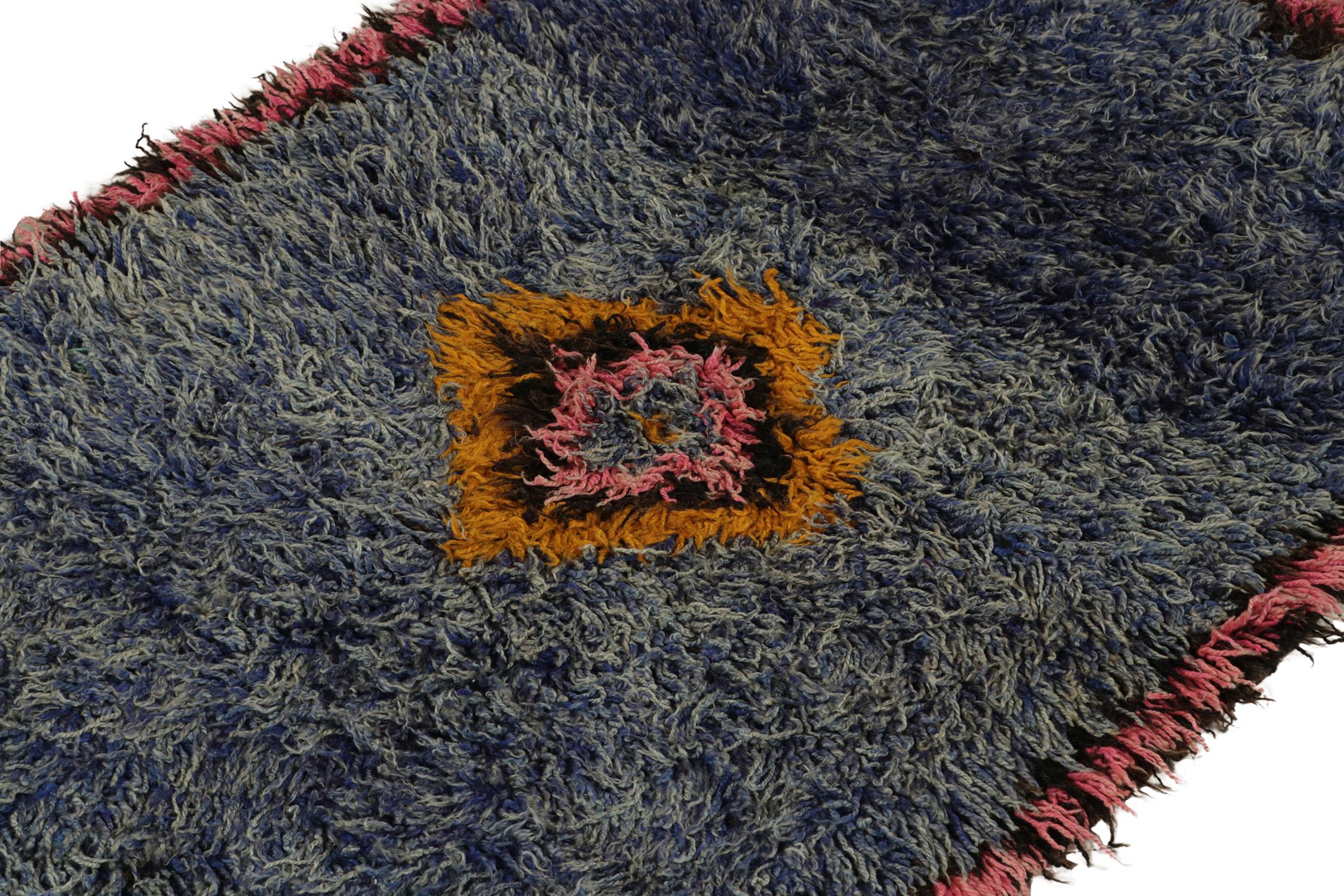 Hand-Knotted Vintage Tulu Rug in Blue with Colorful Medallion Pattern For Sale