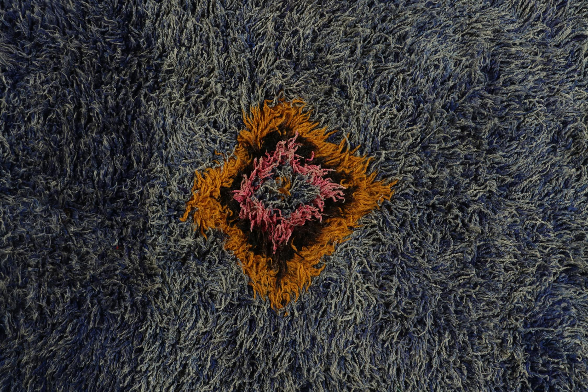 Mid-20th Century Vintage Tulu Rug in Blue with Colorful Medallion Pattern For Sale