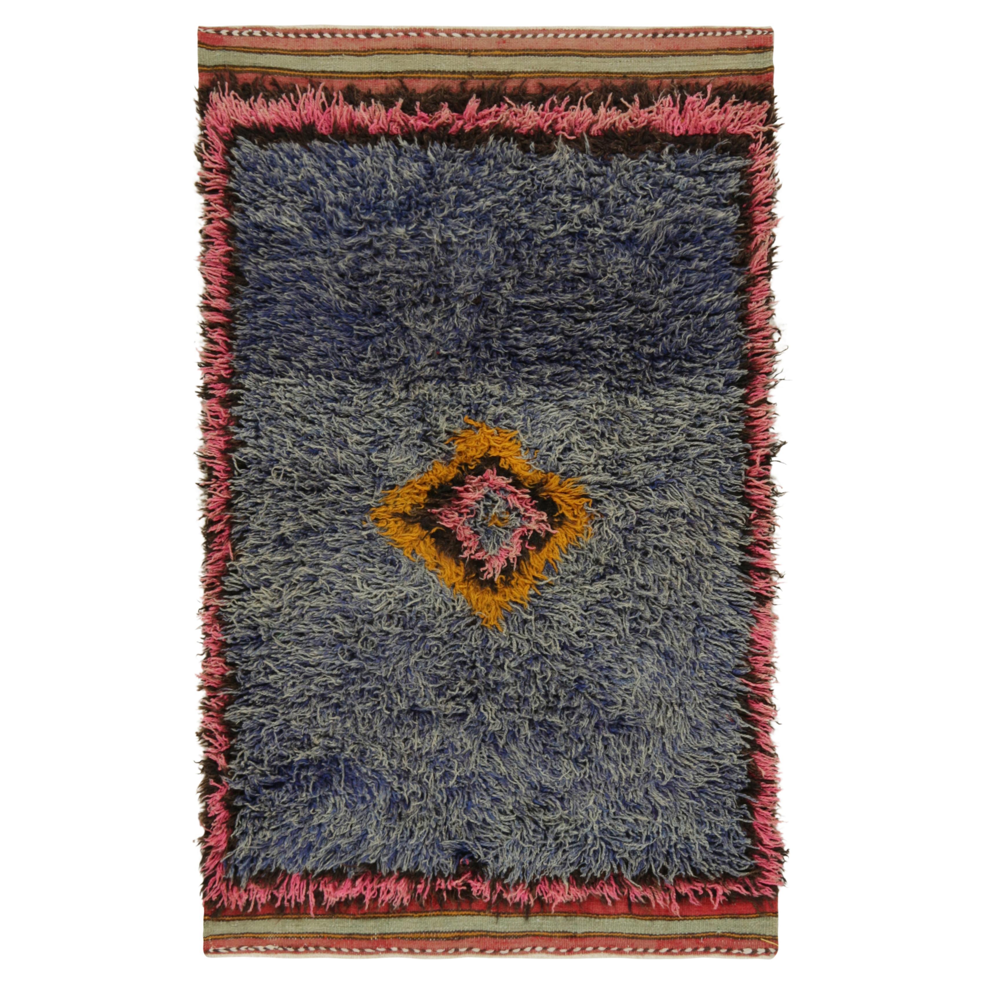 Vintage Tulu Rug in Blue with Colorful Medallion Pattern For Sale