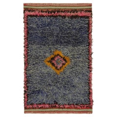 Retro Tulu Rug in Blue with Colorful Medallion Pattern