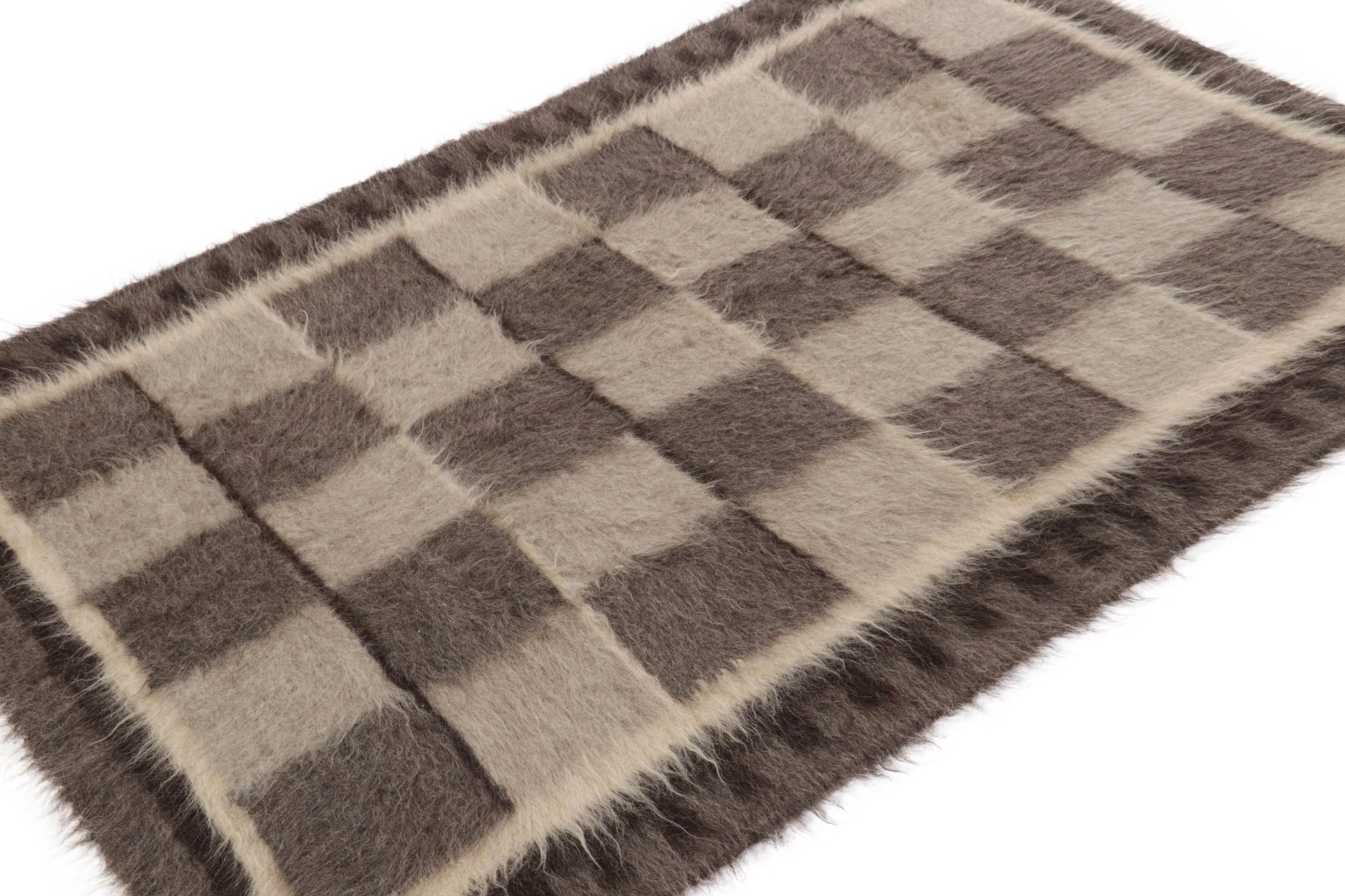 Alfombra Tulu Vintage a Cuadros Marrón y Beige - Rug & Kilim Anudado a mano en venta