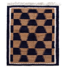 Vintage Tulu Rug in Brown, Deep Blue & White Geometric Pattern