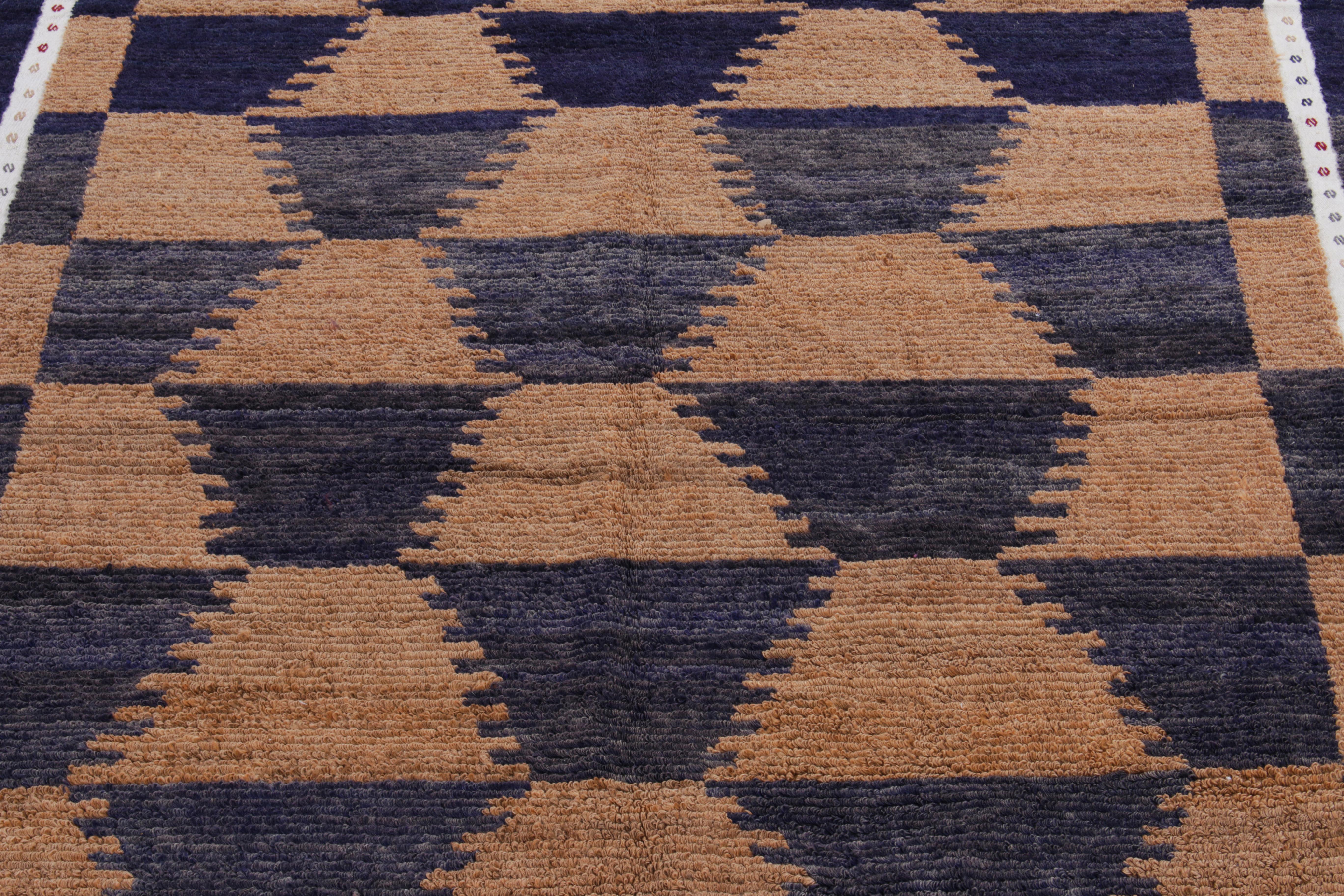 Tribal Vintage Tulu Rug in Brown Midnight Blue & White Geometric Pattern by Rug & Kilim For Sale