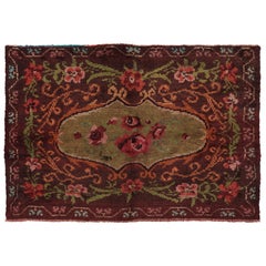 Vintage Tulu Rug in Brown with Polychromatic Floral Medallion - Rug 
Kilim