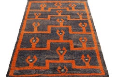 Vintage Tulu Rug in Gray-Blue, Orange Geometric Pattern by Rug & Kilim