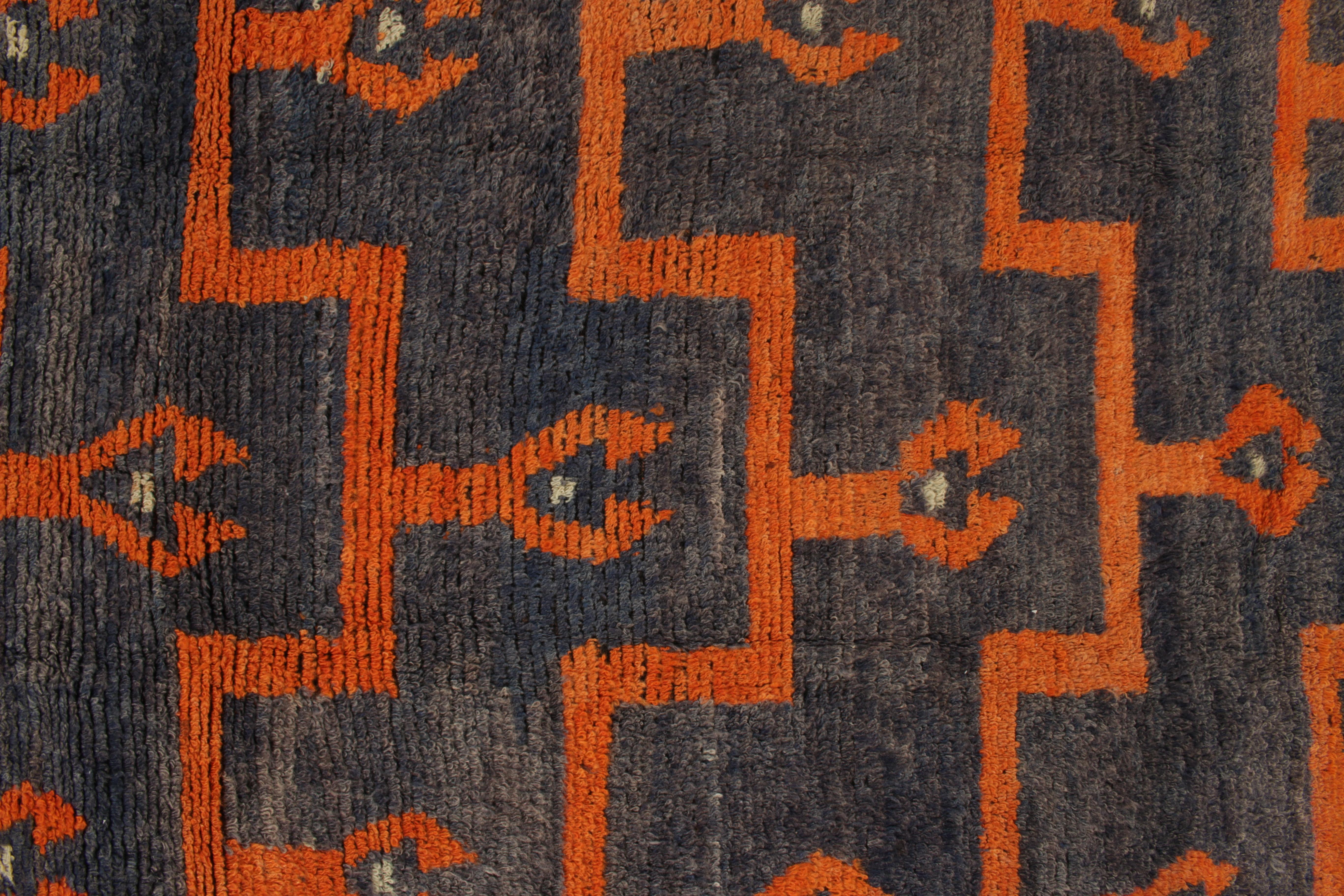 Vintage Tulu Rug in Gray-Blue, Orange Geometric Pattern by Rug & Kilim In Good Condition For Sale In Long Island City, NY
