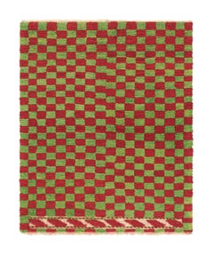 Tapis Tulu vintage rouge et vert à motif géométrique en panneau d'échecs par Rug & Kilim, années 1950