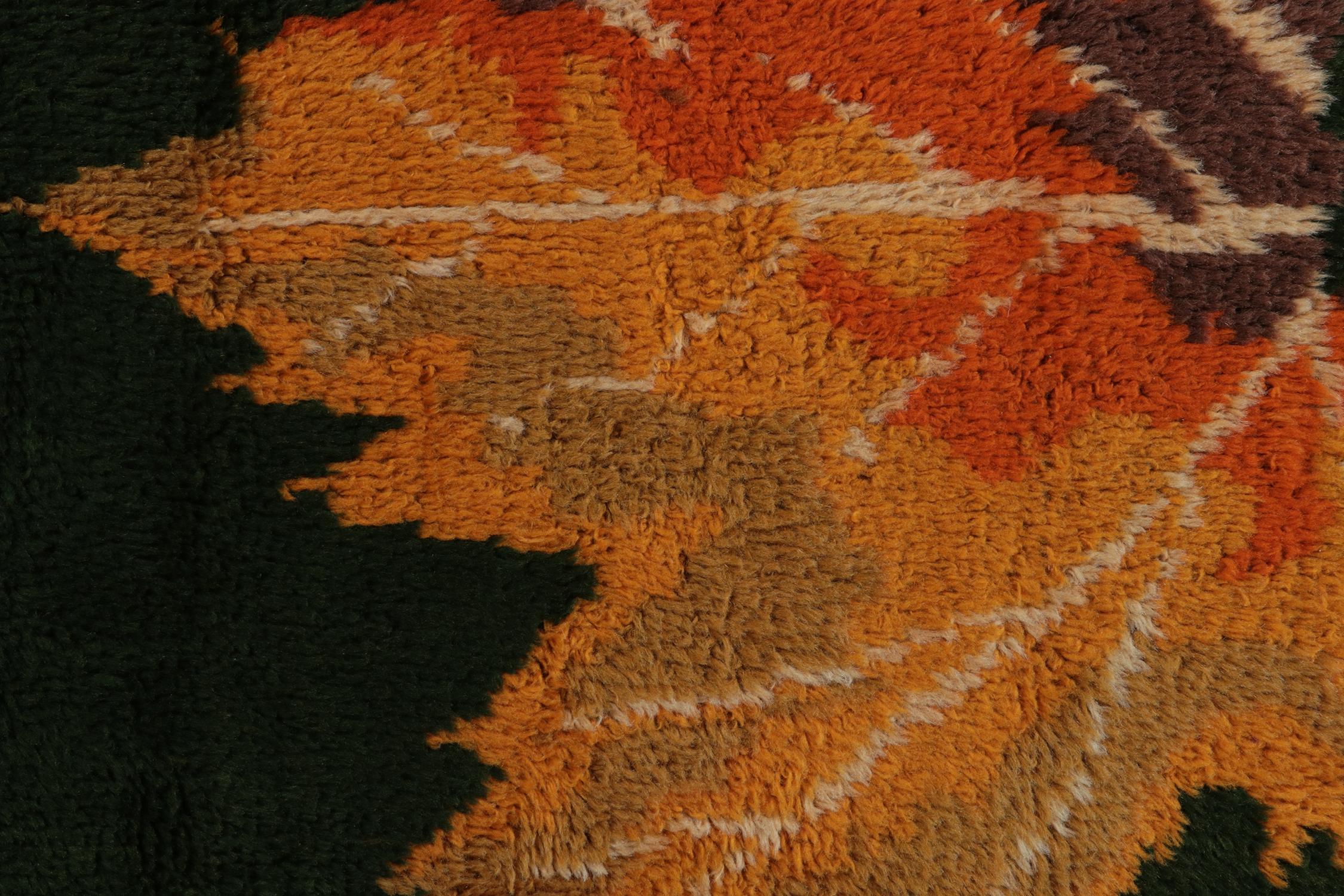 Vintage Tulu Rug in Green with Orange and Gold Leaf Pictorial by Rug & Kilim In Good Condition For Sale In Long Island City, NY