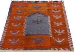 Vintage Tulu Rug in Orange, Blue, Mihrab-Style Geometric Pattern by Rug & Kilim