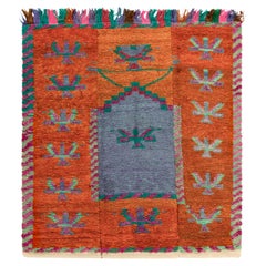 Vintage Tulu Rug in Orange, Blue, Mihrab-Style Geometric Pattern by Rug & Kilim