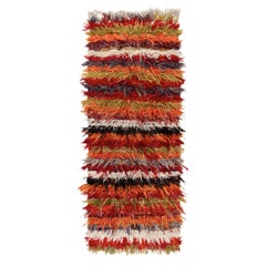 Retro Tulu Rug in Orange, Red Green Multicolor Shag Pile Stripe by Rug & Kilim