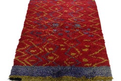 Vintage Tulu Rug in Red, Blue, Mustard Zig Zag Pattern, Shag Pile by Rug & Kilim
