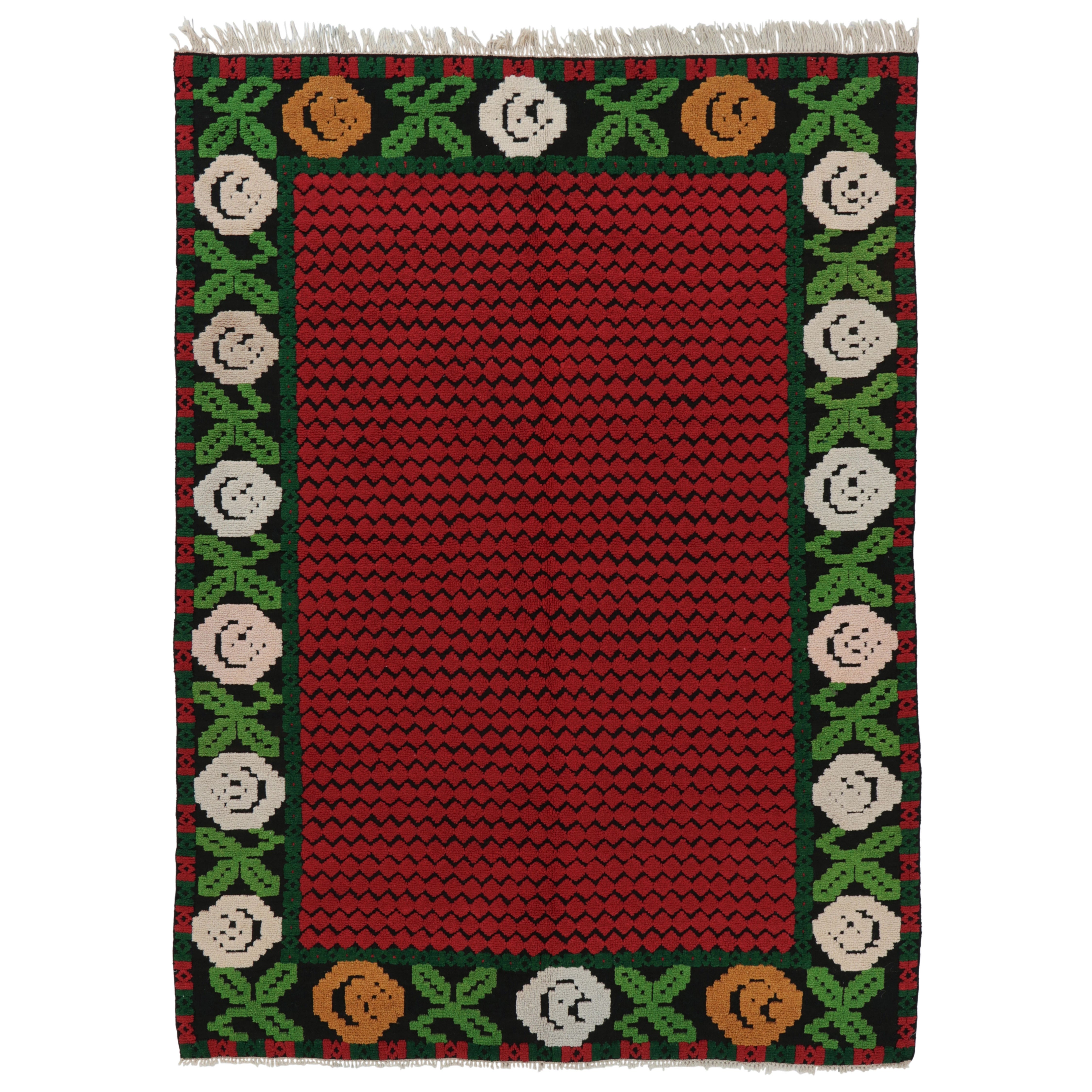 Vintage Tulu Teppich in sattem Rot mit bessarabisch inspirierten Blumen - Rug 
Kilim im Angebot