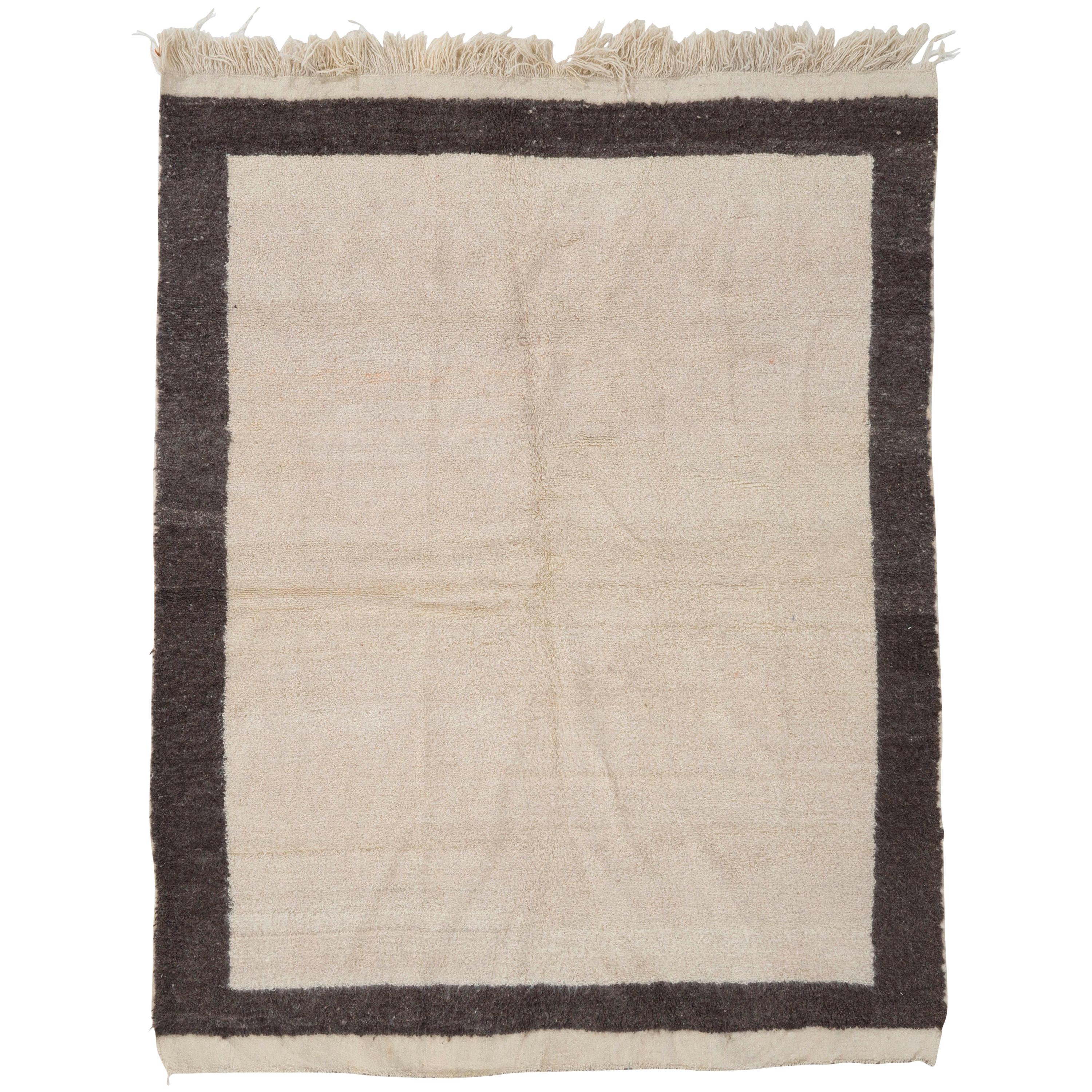 5x6 Vintage Tulu Rug Made of Natural Un-dyed Cream and Gray Wool, Custom Options For Sale