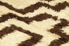 Vintage Tulu Rug with Cream White and Brown Geometric Patterns, from Rug & Kilim