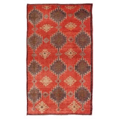 Vintage Tulu Rug with Geometric Medallions in Orange, Butter, Gray and Brown