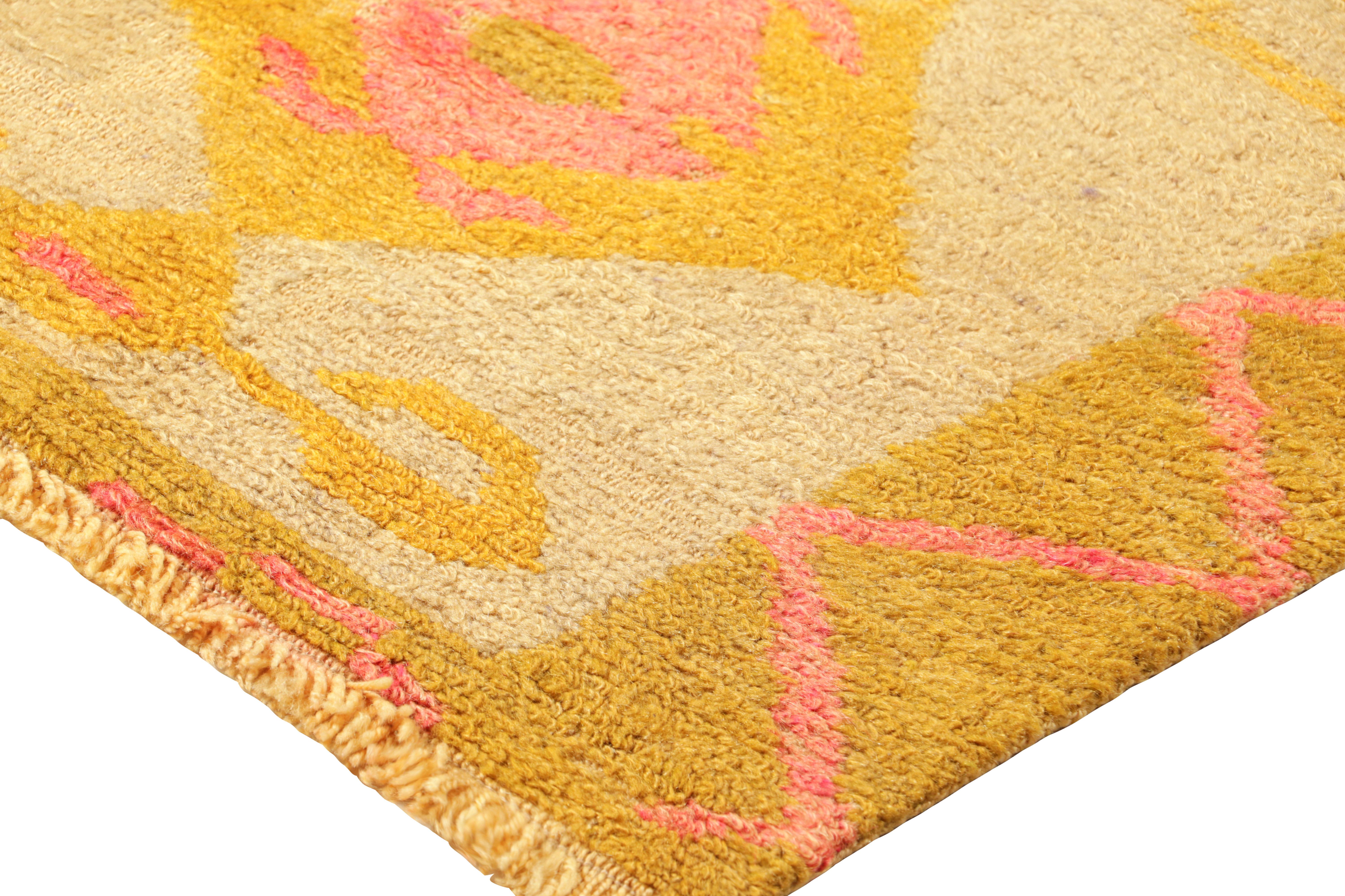 Mid-20th Century Vintage Tulu Rug with Pink and Gold Geometric Medallions, from Rug & Kilim For Sale