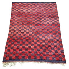 Vintage Tulu Rug with Red and Purple Check Pattern, Turkey, 20th Century