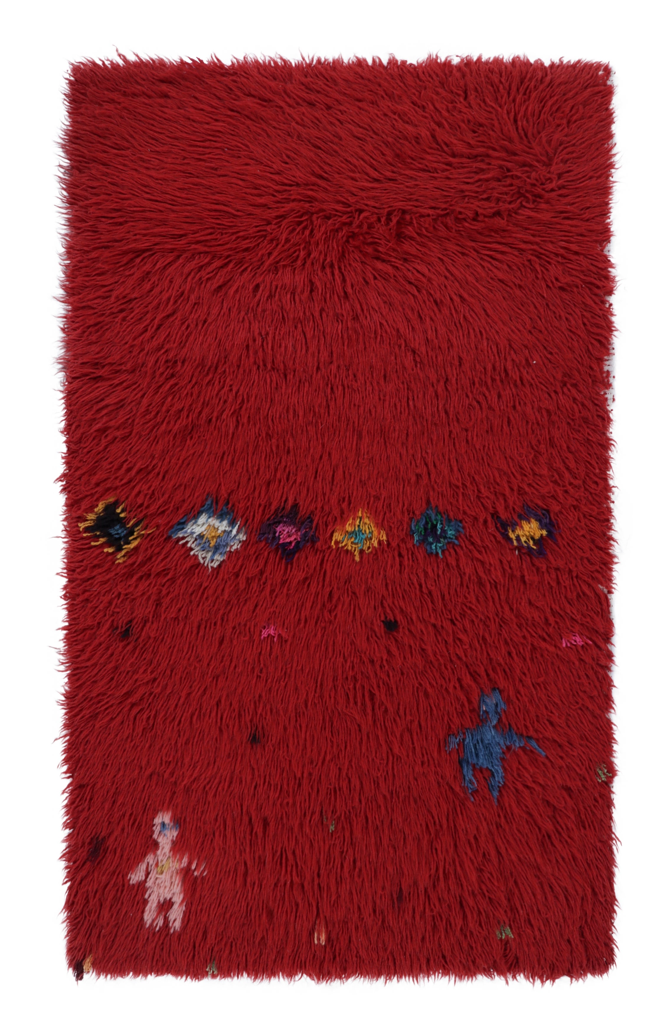 Runner Tulu vintage in rosso intenso con figure e motivi umani - Rug & Kilim in vendita