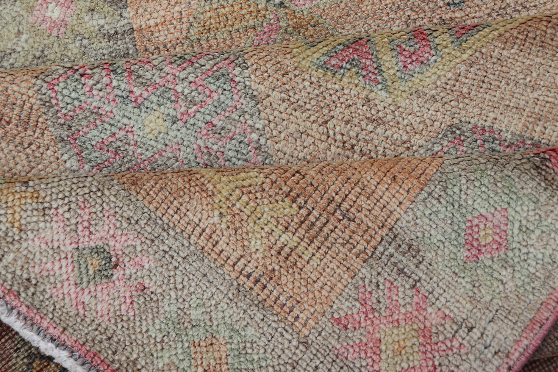 Laine Tapis de couloir turc Tulu des années 1940 avec motif de médaillon, 2'11