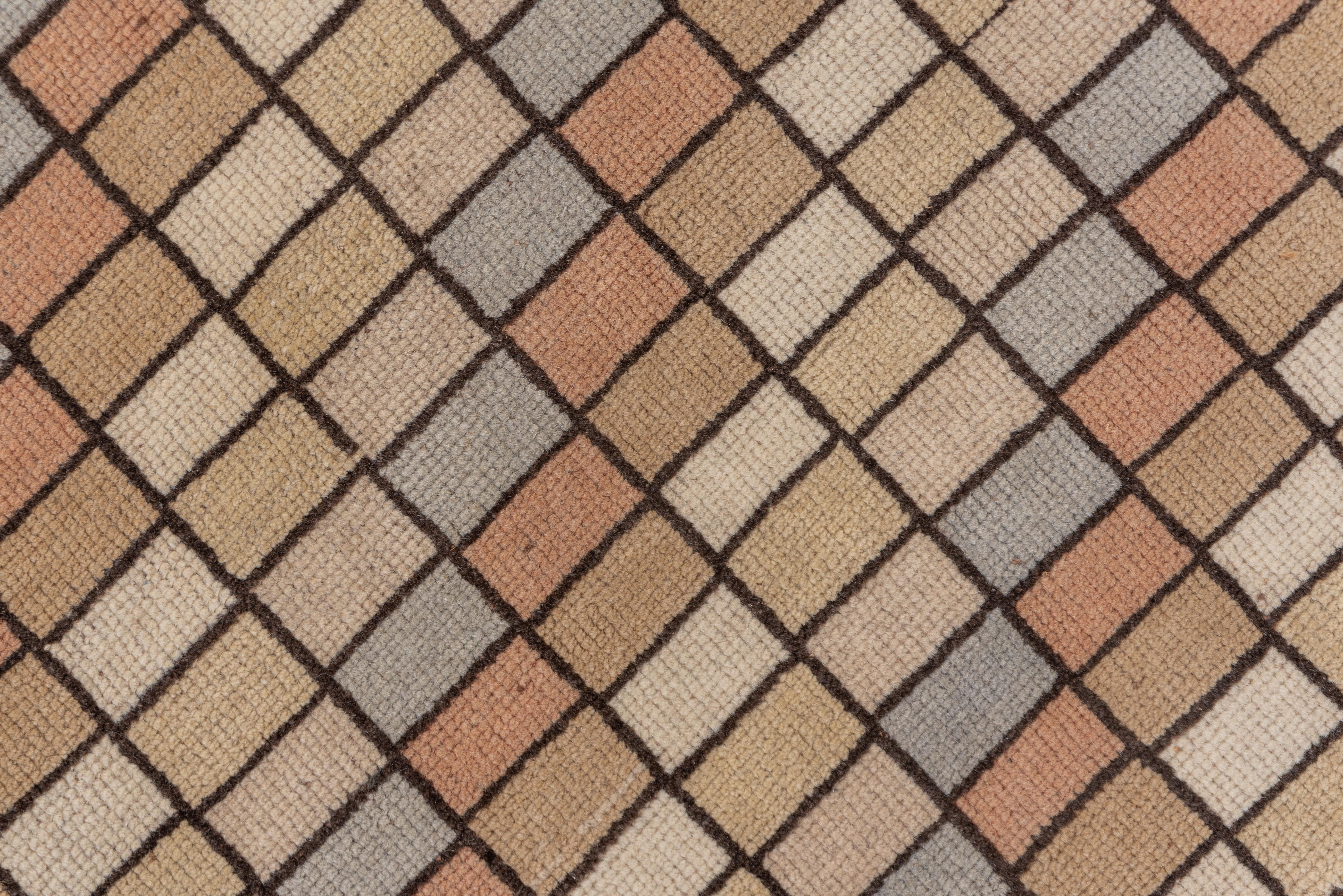 Wool Vintage Tulu Runner – Mosaic Grid in Soft Pastels For Sale