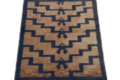 Vintage Tulu Shag Rug in Brown and Navy Blue Geometric Pattern by Rug & Kilim