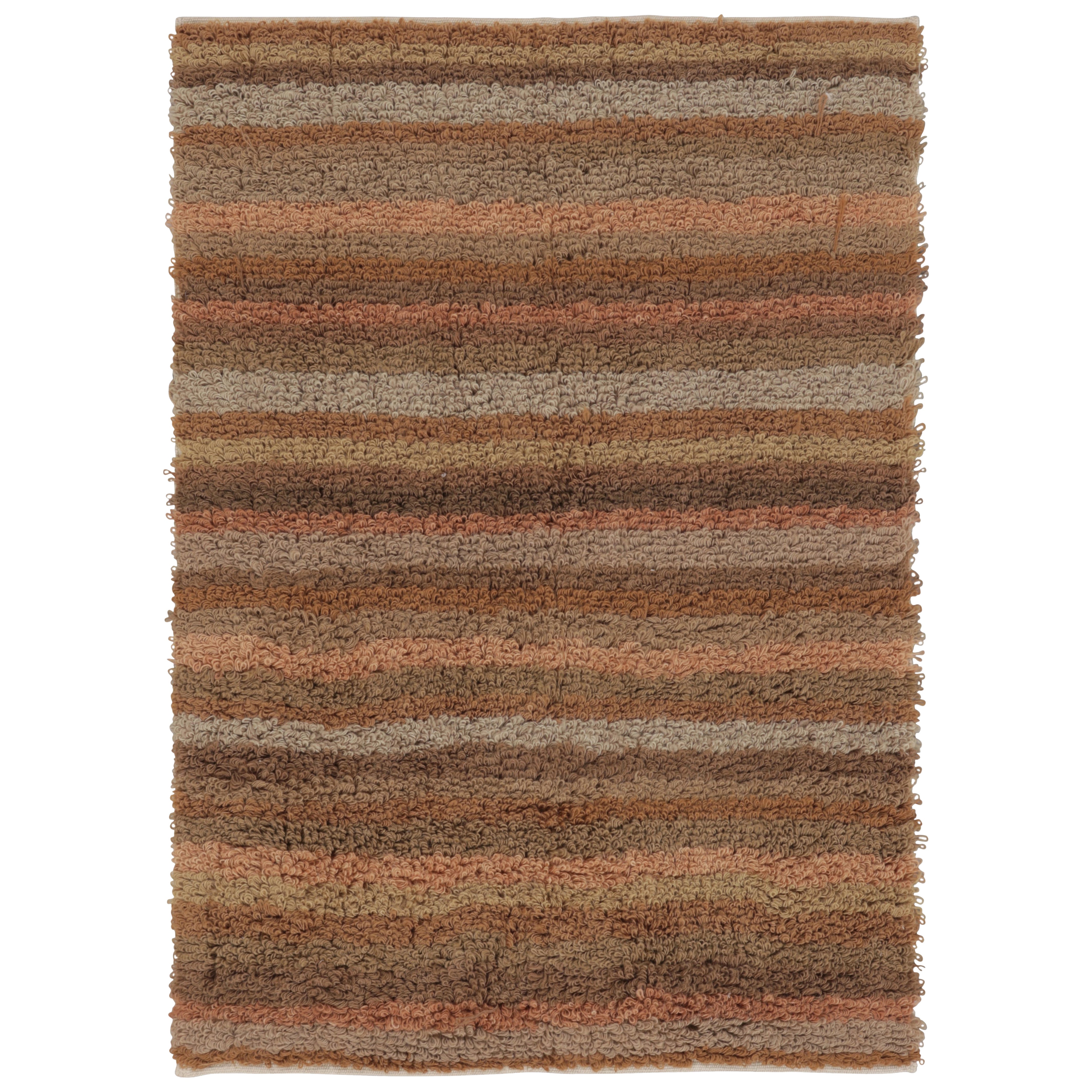 Vintage Tulu Shag-Teppich in Braun mit bunten geometrischen Streifen - Rug 
Kilim im Angebot