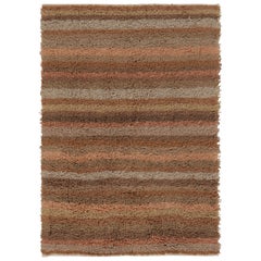 Vintage Tulu Shag Rug in Brown with Colorful Geometric Stripes - Rug & Kilim Vintage Tulu Shag Rug in Brown with Colorful Geometric Stripes - Rug & Kilim