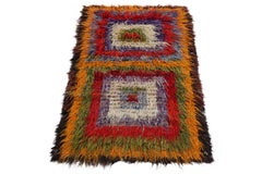 Vintage Tulu Shag Rug in Multicolor Geometric Pattern by Rug & Kilim