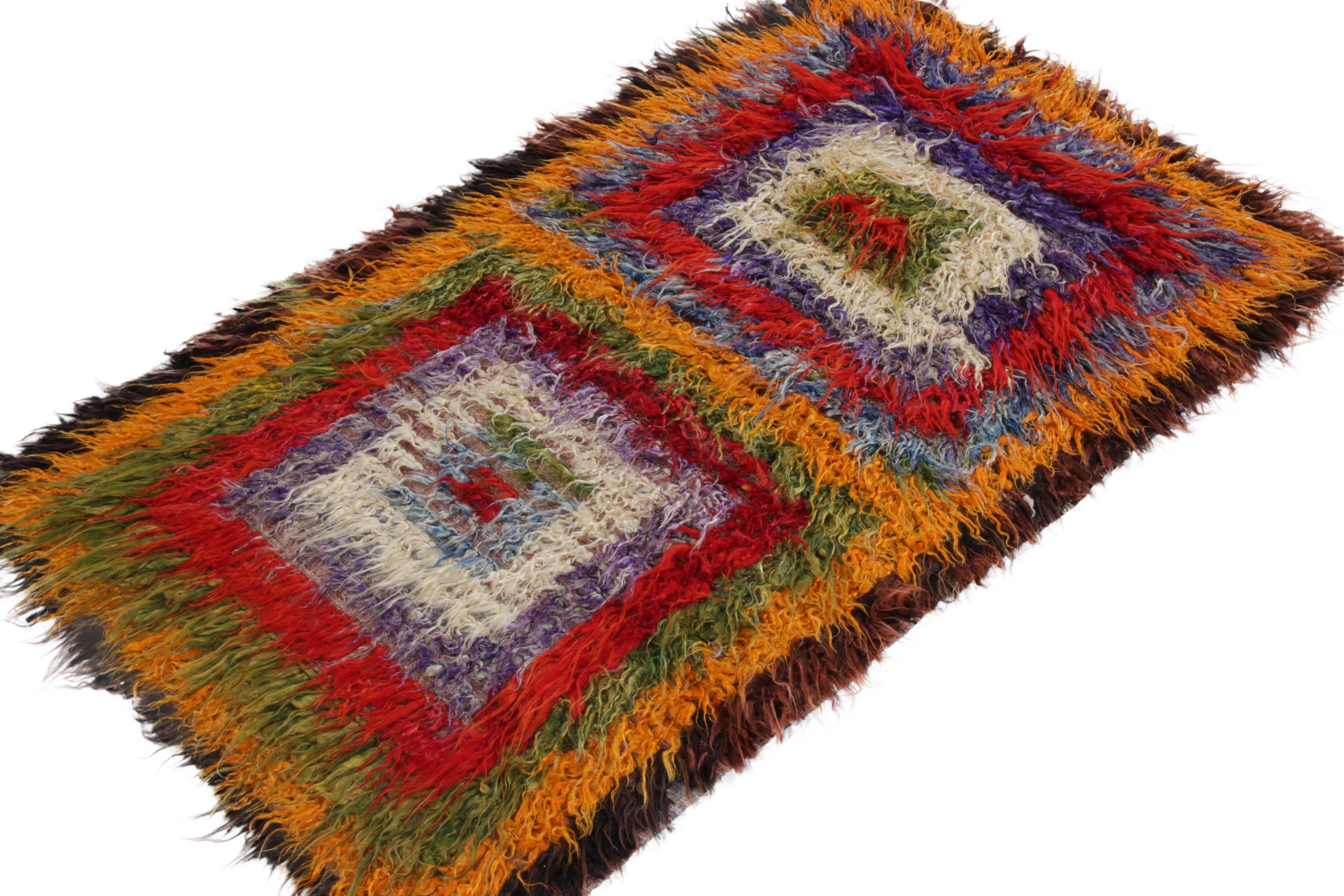Turkish Vintage Tulu Shag Rug in Multicolor Geometric Pattern by Rug & Kilim For Sale