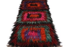 Vintage Tulu Shag Rug in Multicolor Geometric Pattern, High Pile by Rug & Kilim